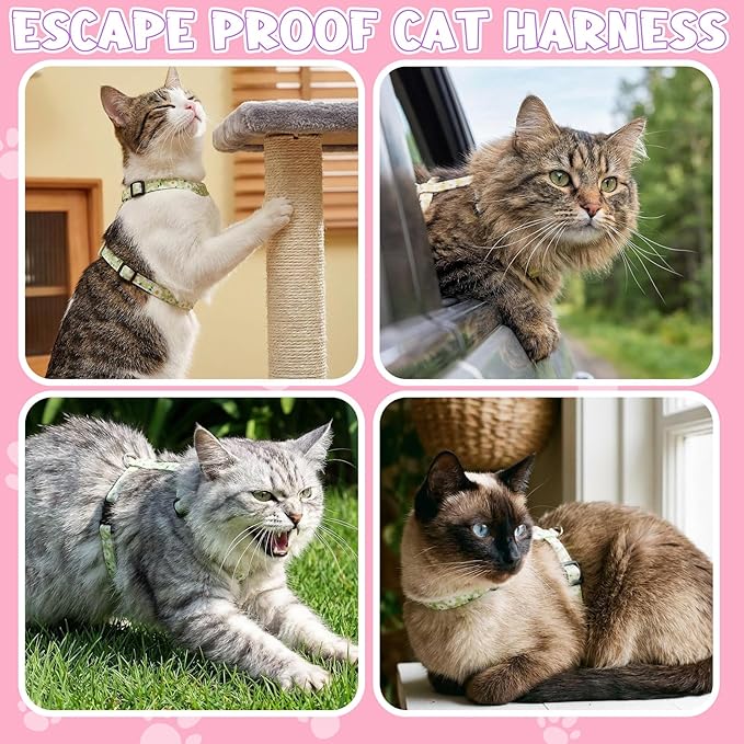 2 Pack Floral Cat Harness and Leash, Escape Proof Adjustable Kitten Harness with Leash Collar, Lightweight Soft and Comfortable for Small Medium Cat Safe Walking and Travel