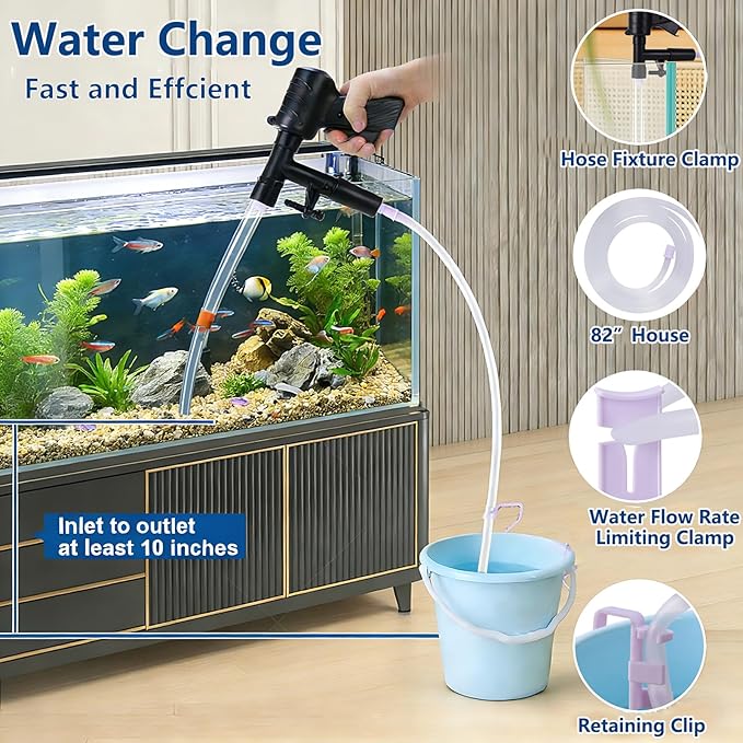 Fish Tank Cleaner Kit, Gravel Vacuum for Aquarium, Fish Tank Aquarium Vacuum Gravel Cleaner, Aquarium Siphon with Magnetic Fish Tank Glass Cleaner, Aquarium Cleaning Tools Water Changer