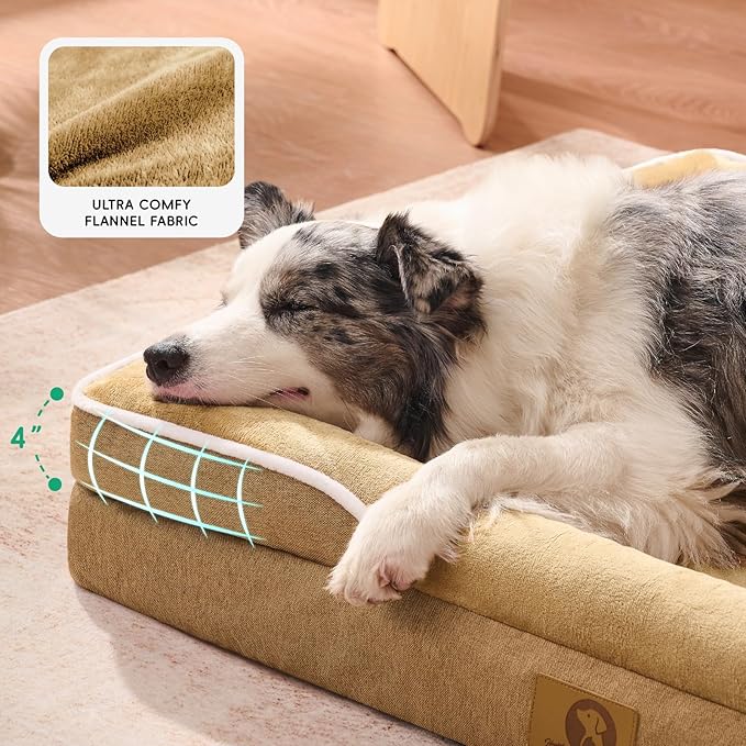 Homemate Dog Bed for Extra Large Dog: 48x35 inch Orthopedic Large Dogs Bed XXL Outdoor Pet Cat Bed Sofa Supplies with Toy Dogs Crate Pad Couch with Removable Washable Cover & Non-Slip Botton Brown