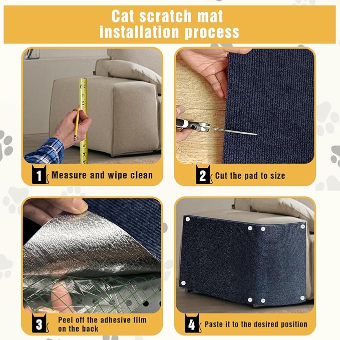 Cat Scratch Mat, 3PCS 39.4"x11.9" DIY Trimmable Self-Adhesive Cat Scratching Mat, Couch Protector from Cats Claw, Indoor Furniture Protector for Cats Scratching (Dark Blue)