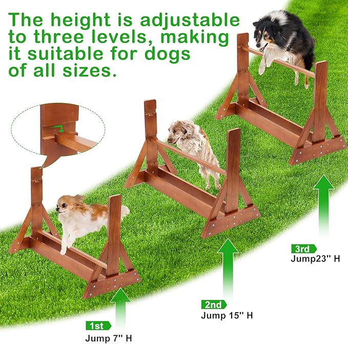 Leinuosen Wooden Dog Agility Jump for Professional Training, Stable Indoor & Backyard Obedience Training Jump with Adjustable Height, Solid Pine Dog Agility Equipment for Puppies and Adult Dogs
