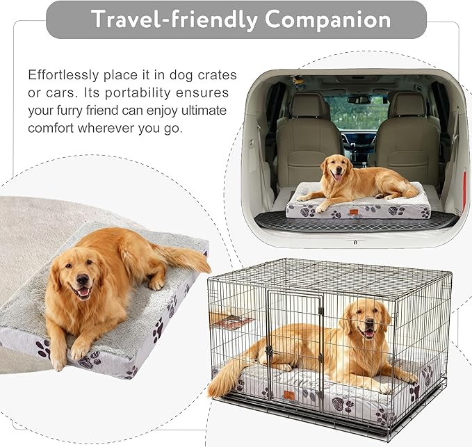 Waterproof Orthopedic Dog Bed for Extra Large Dogs 41x27x4 Inch - Egg Crate Foam Pet Crate Bed with Removable Washable Cover, Plush Top Anti-Slip Bed Mat, Beige