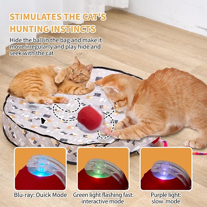Interactive Cat Toys for Indoor Cats – Moving Ball Cat Play Mat, Interactive Toys for Cats with Rolling Motion for Exercise, Mental Stimulation & Boredom Relief, Rolling Ball in 28" Playing Mat