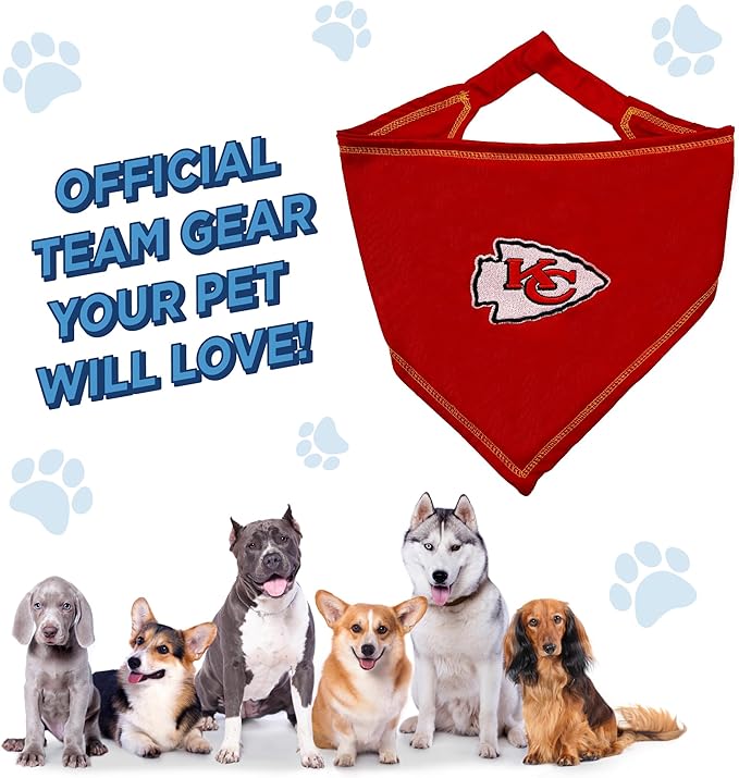 Pets First NFL Kansas City Chiefs TIE Bandana, Small/Medium. Dog Bandana Scarf Bib for Pet Cat Dog. The Ultimate Game-Day, Party Bandana (KCC-3550-S-M)