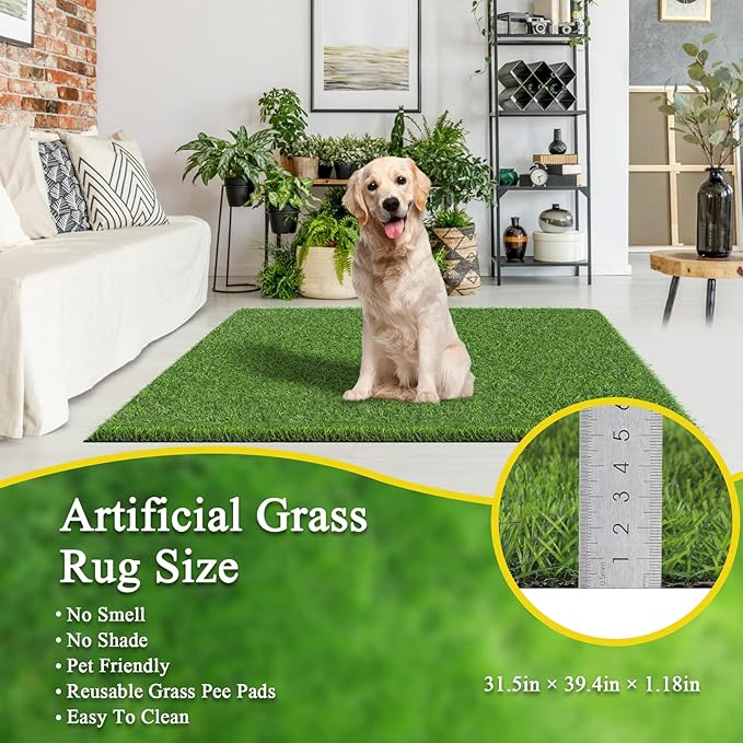 Bsmathom Artificial Grass Rug Indoor Outdoor Rug, Dog Grass Mat with Drainage Holes, Synthetic Artificial Grass Turf Fake Grass Rug Door Mats for Balcony Patio Lawn Garden(51.2 x 31.5Inch)