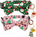 2 Pack Christmas Cotton Cat Collar with Bow Tie and Bell for male Female Cats,Soft Fancy Breakaway Kitty Kitten Collar with Tree & Santa Patterned Design for Boy Girl Cats. (Tree & Santa Claus)