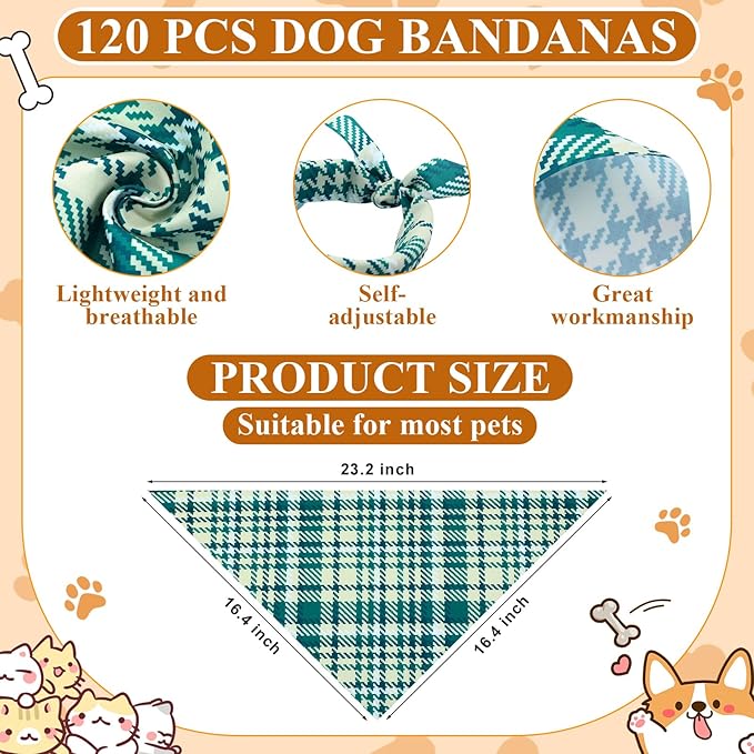 Sanwuta 120 Pcs Stripe Dog Bandanas Bulk Bandanas for Doggies Adjustable Washable Pet Triangle Scarf Stripe Pattern Dog Scarf for Small and Medium Dogs, 30 Style