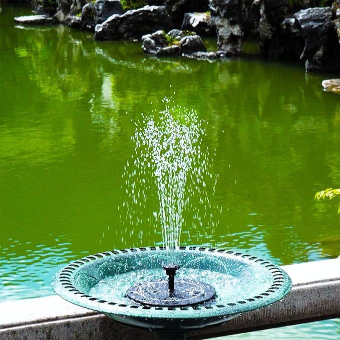 2.5W Solar Bird Bath Fountain Pump, Solar Fountains, Solar Powered Water Fountain with 6 Nozzles and Fixer for Bird Bath, Outdoors, Fish Tank, Pond, Pool and Garden