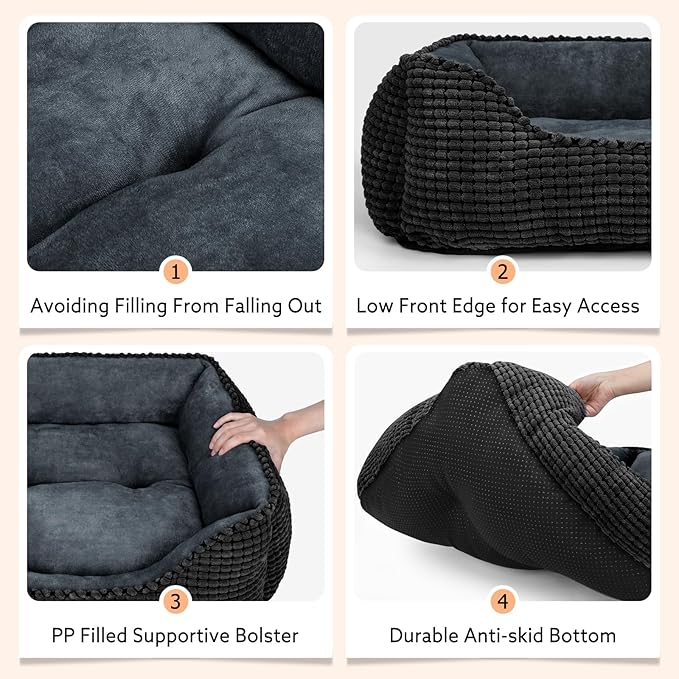 MIXJOY Rectangle Washable Orthopedic Dog Bed for Small, Medium and Large Dogs, Soft Calming, Sleeping Puppy Bed Durable Pet Cuddler with Anti-Slip Bottom, S (20"x19"x6")