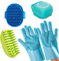 4-Piece Rubber Pet Grooming Kit for Dogs and Cats - Gentle Deshedding Brush & Massage Gloves, Suitable for Short & Long Hair, Bathing and Shedding Tool（3 * Blue+Green）