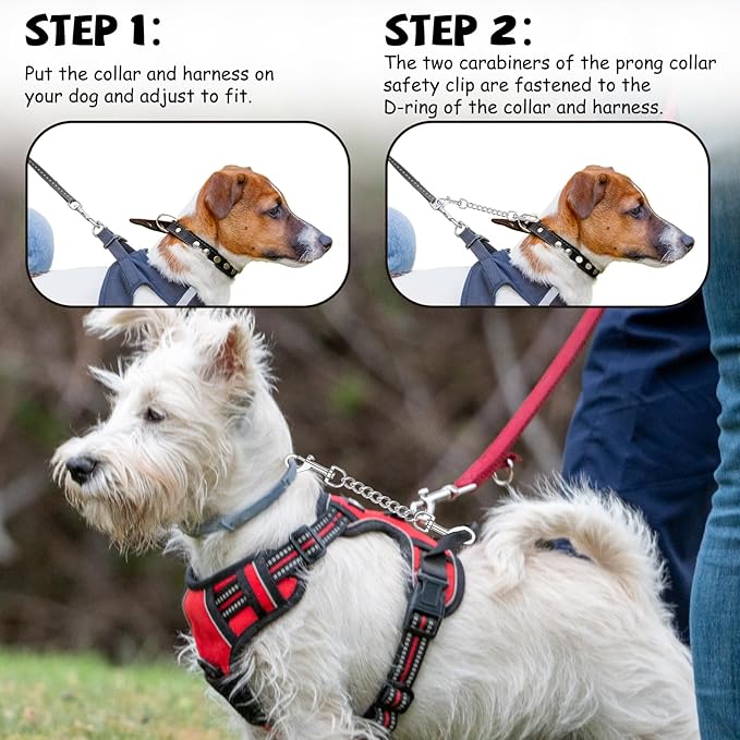 YUEPET 2 Pack 8.3 Inches Metal Dog Collar Safety Clips Heavy Duty Duble Ended Doggie Harness Collar Connector Stainless Steel Backup Clip for Dogs