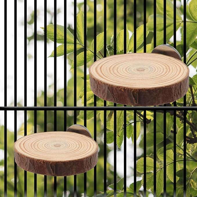 Wood Bird Perch Stand for Cage, Natural Round Wooden Parrot Platform Bird Perch Bird Toy for Canary Parakeet Cockatiel Parrot Budgie Sparrow (2 Pcs, 3.3inch & 2.7inch)