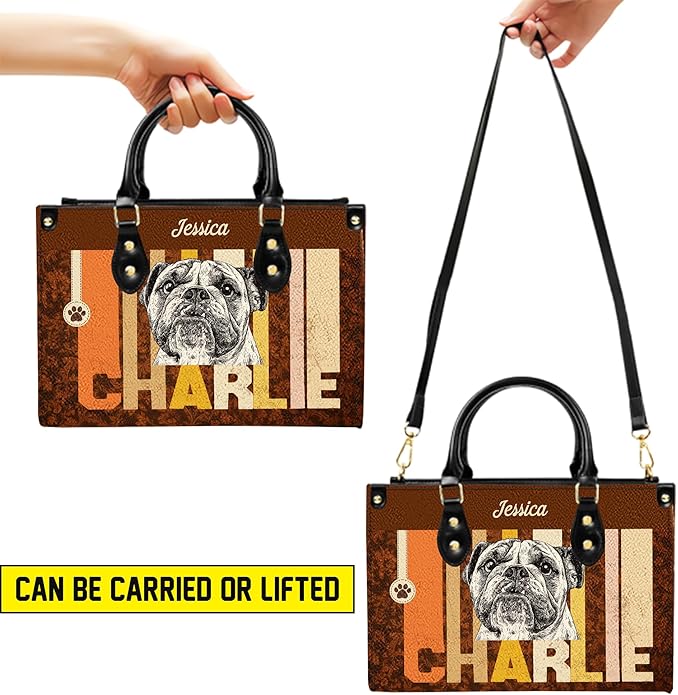 Personalized Pet Mom Leather Handbag – Custom Name Dog Cat Photo Purse, Pet Lover Gifts for Women, Christmas