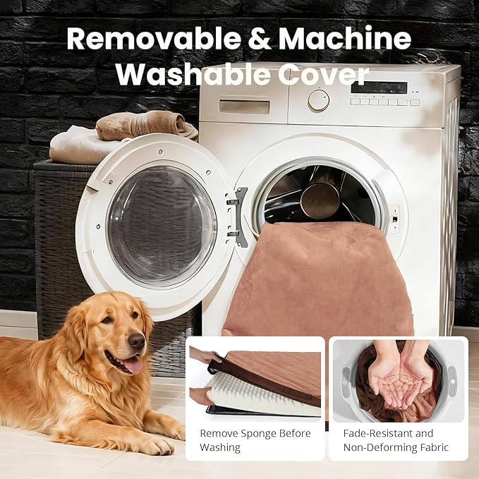 OhGeni Orthopedic Waterproof Dog Bed for Medium Large Dogs, Machine-Washable Removable Cover in Easy-Clean Fabric, High Density Foam & Easy-Carry Handle, Wider and Larger, 36 inch (Brown)