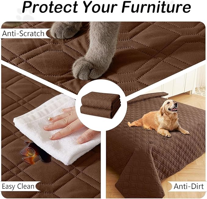 hyha Waterproof Dog Bed Blanket, Soft Pet Blankets, Waterproof Couch Cover for Dogs, Reversible Sofa Covers Washable for Furniture (40x90 Inch, Brown/Beige)