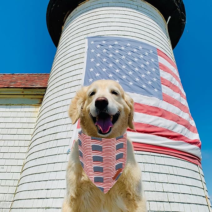ADOGGYGO American Flag Dog Bandana 2 Pack, Reversible White Red USA Flag Pet Scarf Bib, Adjustable Fit 4th of July Bandanas for Medium Large Dogs Pets (Large)