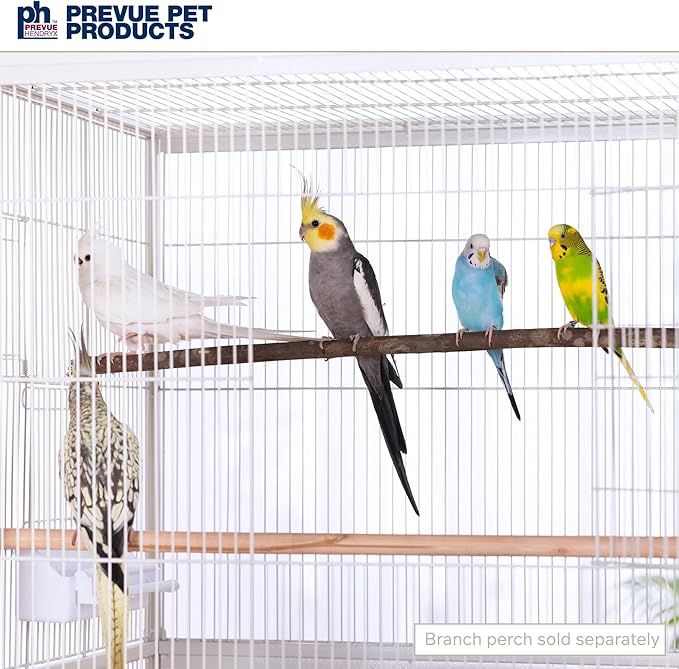 Prevue Pet Products Wrought Iron Bird Flight Cage with Wheels - Large Birdcage for Parakeets, Canaries, Finches, Cockatiels, Lovebirds, Green Cheeks, Metal Standing Birdcage - Chalk White