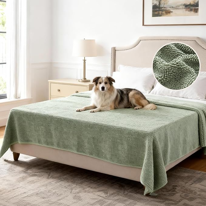 H.VERSAILTEX Non Slip Pet Couch Cover Chenille Dog Bed Protector Thick Soft Sofa Slipcover Pet Friendly Washable Couch Cushion Covers for Pets (68" x 82", Sea Foam)