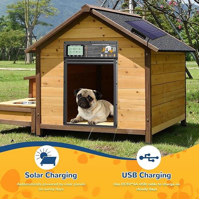 Dog Door, Solar & USB Rechargeable Pet Door, Radar, Timer & Light Sensor Modes Doggy Door, Durable Aluminum & Weatherproof 10"×13" Doggie Door, for Small Dogs, Cats, Pets Up to 45 lb-Black