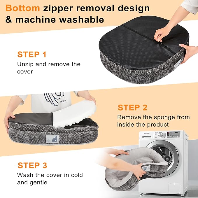 Dog Beds for Small Dogs,Orthopedic Bed with Removable Cover&Non-Slip Bottom Couch Bed with Four-Sided Bolster Grey S