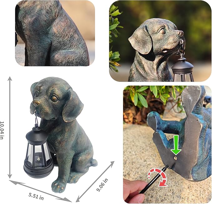 Solar Resin Dog Statue - Garden Art Figurine Dog for Yard Patio Lawn Balcony Decor, Home Houses Holiday Lighting, Outdoor Decoration, Unique Birthdays Ideal Gifts for Mom Grandma Women Wife Sister