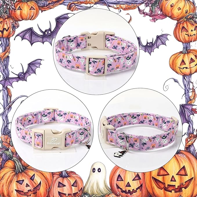 Halloween Dog Collar Cute Wizard Ghost Puppy Collar - Light Comfortable Adjustable Pet Collars for Small Medium Large Girl Boy Dogs XL