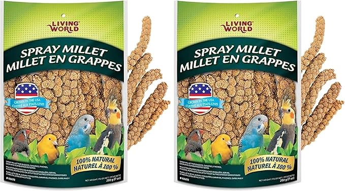 Living World – Millet Spray for Birds,7 Oz – Premium Treat for Budgies,Canaries,Finches,Cockatiels and Other Pet Birds,(Pack of 2)