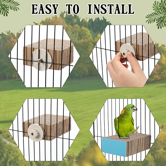 Skyygemm 2 Pieces Parrot Toy Bird Chew Cage Accessories Flat Perch Bird Paw Grinding Stand Parrot Cage Playground for Macaws, Small Parakeets, Conures, Budgies, Finches Conure Cockatiel(Small)