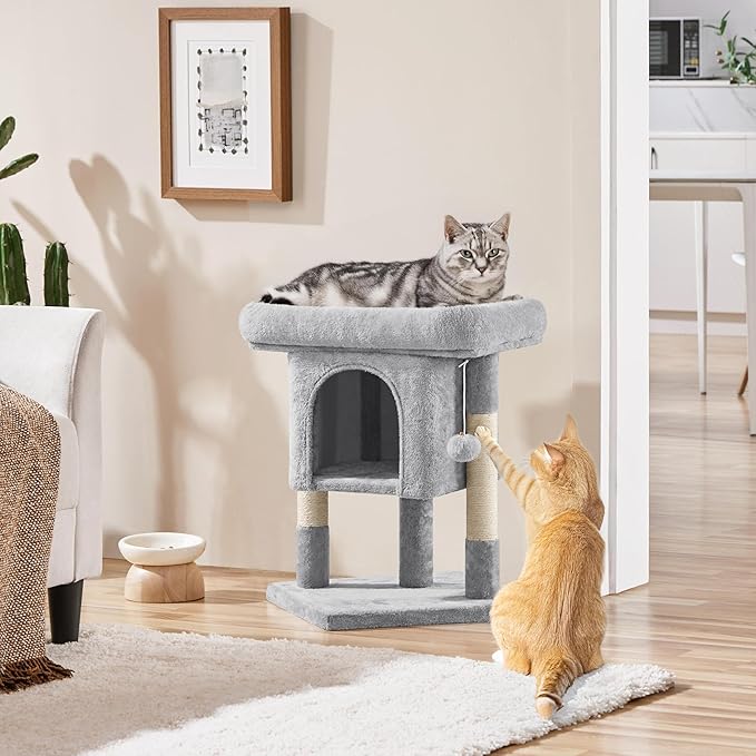 Yaheetech 23.5in Cat Tree Tower, Cat Condo with Sisal-Covered Scratching Posts, Cat House Activity Center Furniture for Kittens, Cats and Pets - Light Gray