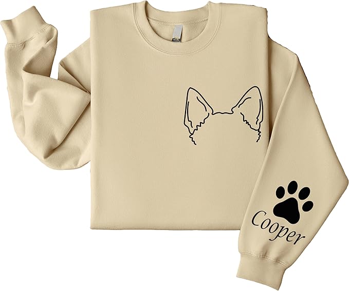 Custom Dog Mom Shirt for Women Pet Ears Sweatshirt with Name Unique Puppy Line Art Cute Dad Hoodie for DogDad Owner Lover