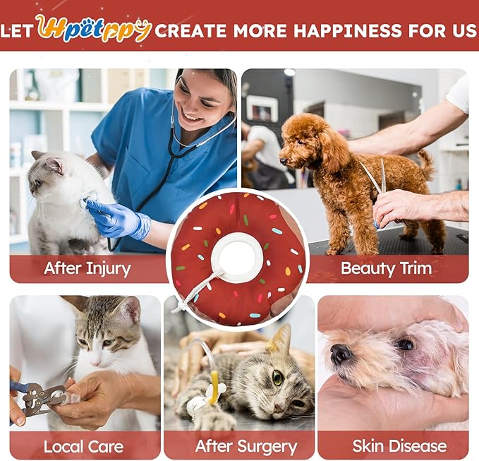 Cat Cone Collar Soft, Waterproof Cat Recovery Collars Spay Cones to Stop Licking Cute Donut E Collar After Surgery Anti-Lick Wound Healing Safety Elizabethan Collar for Kittens (Donut Brown, Medium)