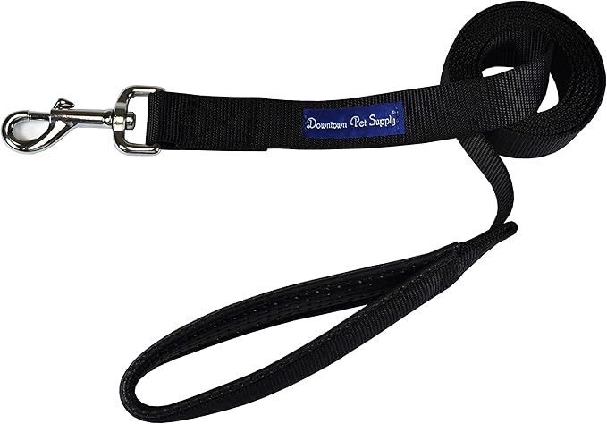 Downtown Pet Supply 6ft Heavy-Duty Dog Leash - Padded Comfort Handle & Stainless Steel Fastener - 0.75in Wide - Black