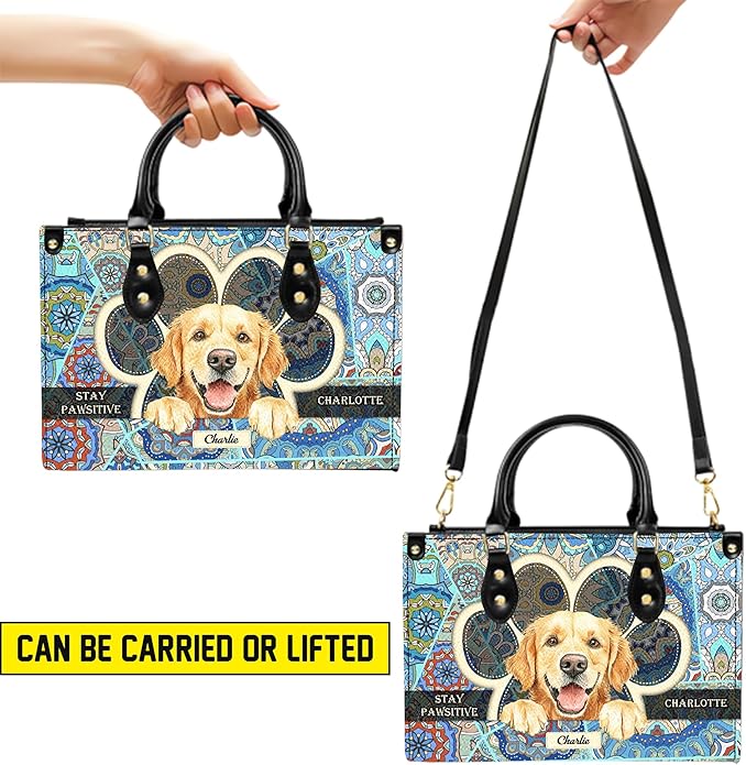 Personalized Pet Mom Leather Handbag – Custom Name Dog Cat Photo Purse, Pet Lover Gifts for Women, Christmas