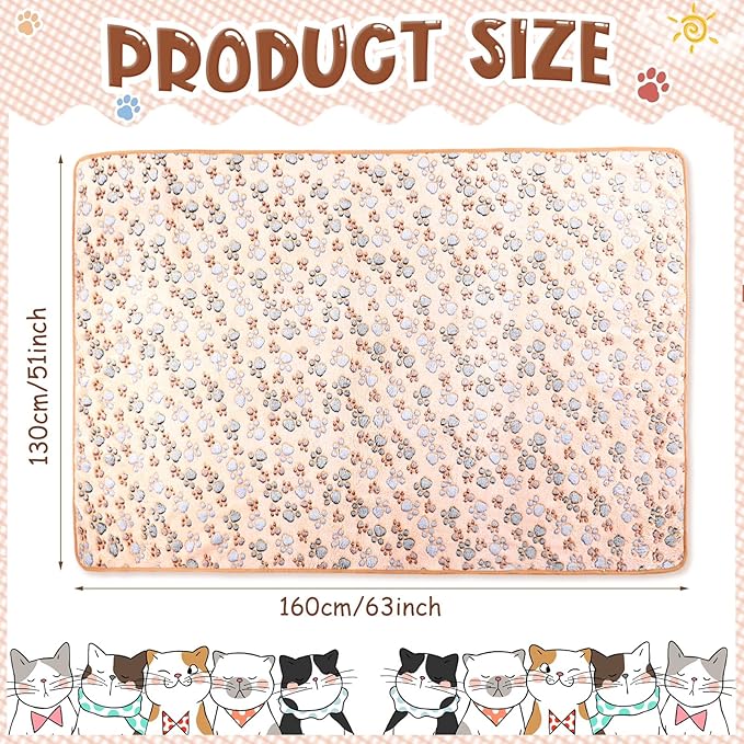 Tatuo 4 Pcs Dog Blanket for Pet Cat Blankets Indoor Puppy Teething Stuff Toys Paw Print Fleece Soft Blanket Sleep Mat for Guinea Pig Cage(White, Coffee, Pink, Purple,XXX-Large(51 x 63 Inch),Square)