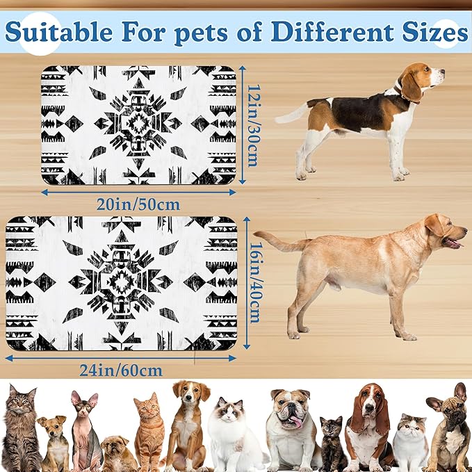 Black Boho Art Dog Food Mat–Christmas Stocking Absorbent Quick Dry Feeding Placemat for Food and Water Bowls, Non Slip Rubber Backing, Waterproof Pet Supplies for Mess-Free Eating 16"x24"