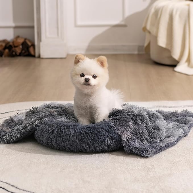 gogobunny Waterproof Dog Blanket for Couch & Furniture Protection - Super Soft Reversible Throw for Large Dogs & Cats, Calming Washable Fur & Sherpa Pet Blanket(25x35 Inch, Tie-dye Grey)