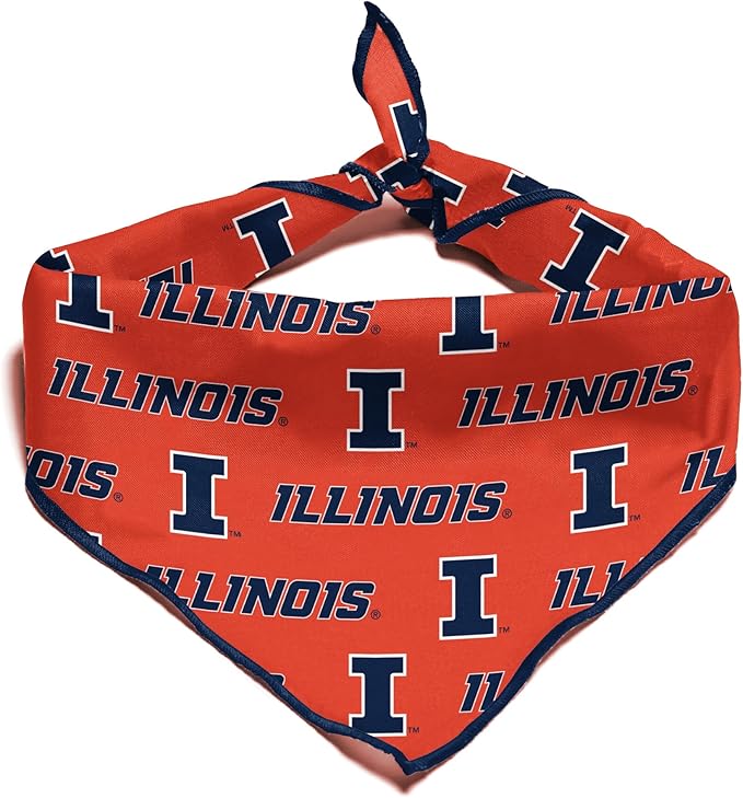 Illinois Fighting Illini Officially Licensed Bandana for Dogs and Cats | Fits Pets Great Gift Idea | Easy-to-Tie (Large, 28")
