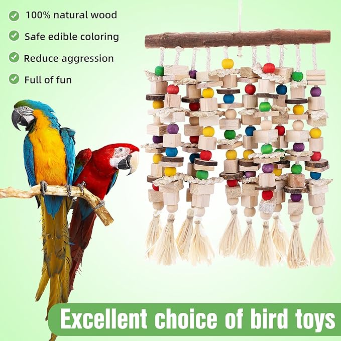 Jorewood Large Bird Parrot Toys,Multicolored Natural Macaws Toy Bird Chewing Toy for Cokatoos African Grey and Large Medium Birds