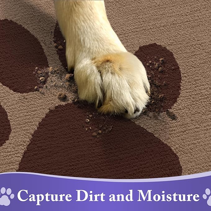 Buganda Dog Door Mat for Muddy Paws, Absorbent Dirt Trapper Non Slip Indoor Doormats, Washable Low-Profile Mat for Mud Dogs, Entryway Carpet for Inside Floor (30x20 Inches, Beige)