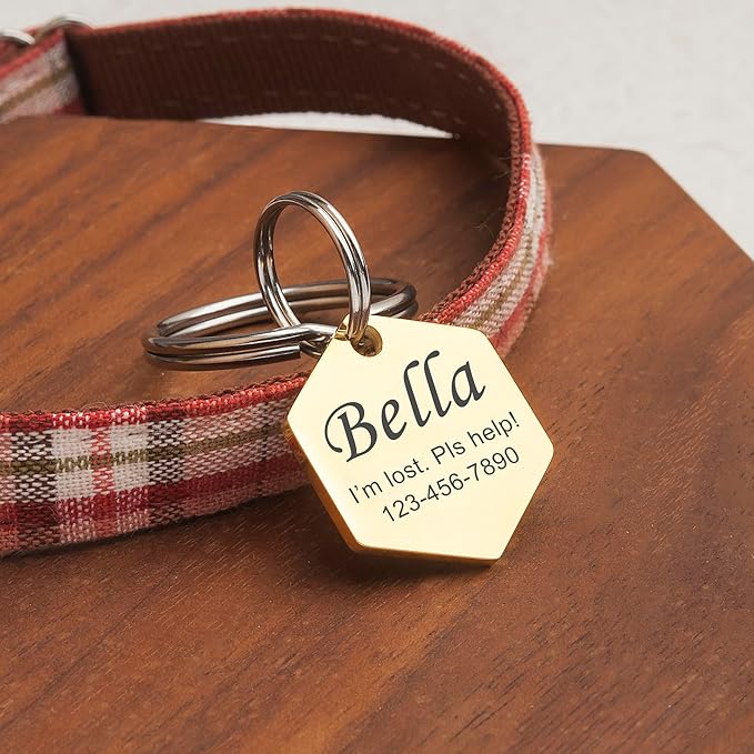 Anavia Personalized Pet ID Tags, Stainless Steel Glossy Laser Engraved Dog Cat Collar Name Tags, Multiple Colors Shapes Sizes (Hexagon, Small)