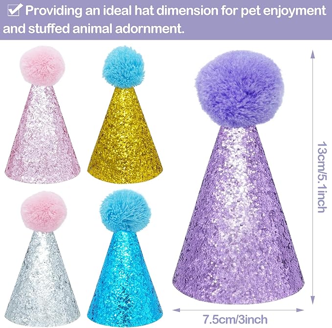 PET SHOW 5 Pack Small Dog Birthday Hats Party Hats for Medium Dogs Cats Adjustable Holiday Hats Headband Hats Pet Grooming Costume Accessories