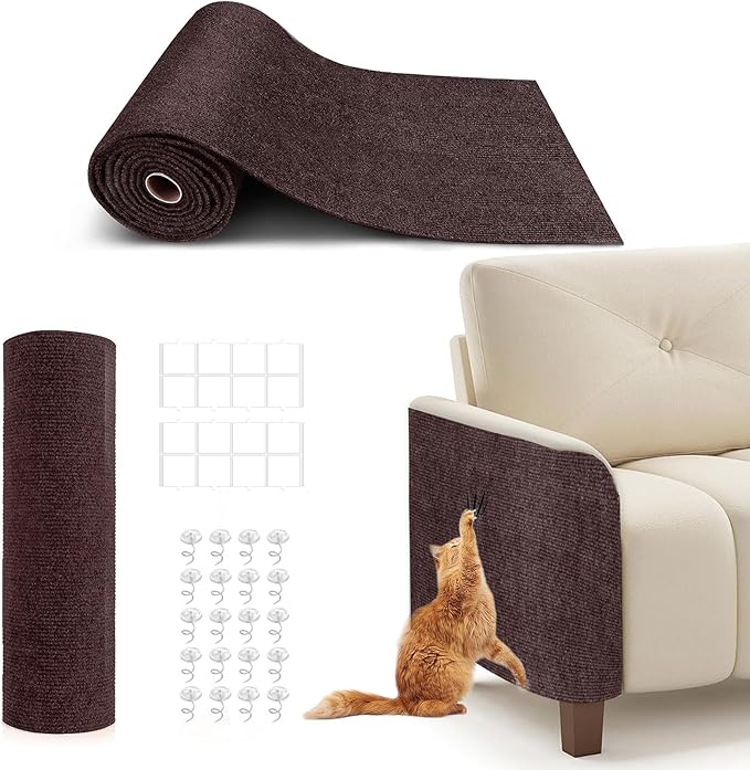 78.7"X15.8" Cat Scratching Mat, Self-Adhesive Cat Scratch Carpet, DIY Cats Scratch Furniture Protector for Couch, Sofa, Wall & Door, Durable Furniture Guards Couch Scratcher from Cats Claws (Brown)