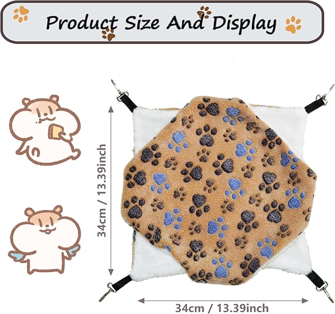 Cat Hammock for Cage, Soft Warm Hanging Bed for Kitten, Guinea Pig, Ferret, Rat, Chinchilla and Other Small Pets, Cozy Bunkbed 13.39"x13.39"