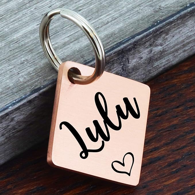 Ultra Joys Dog ID Tag, Custom Dog Tag Personalized Cat Tag, Pet ID Tag, Brushed Stainless Steel Diamond Dog Tag Rose Gold Large
