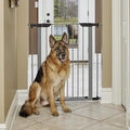 MidWest Homes for Pets 39-Inch High Walk-thru Pressure Mounted Gray Steel Dog Gate, Expands to 38 Inches Wide, No Damage to Walls, Includes 3-inch Extensions, For Small to Medium Pets