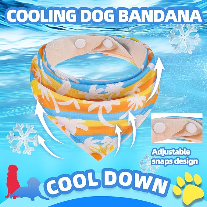 PAWCHIE Dog Cooling Bandana Small, 4 Packs Ice Cool Pet Triangle Scarf Bibs Reversible Styles, Summer Adjustable with Two Snaps, Kerchief Set Accessories for Dogs, Puppy, Cats