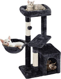 Topeakmart Cat Tree Tower for Indoor Cats, 34.5in Cute Cat Tree Activity Center with Condo & Scratching Post, Multi-Level Cat Climbing Tower Play House w/Large Perch, Platform, Basket, Black