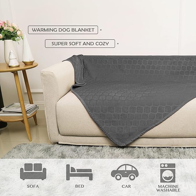 fuguitex Waterproof Dog Blanket Bed Cover Dog Crystal Velvet Moroccan Fuzzy Cozy Plush Pet Blanket Throw Blanket for Couch Sofa(30 * 70 inch, Dark Grey+Grey)