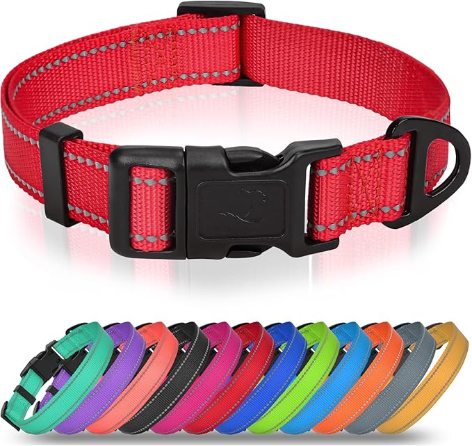 Joytale Large Dog Collar, Reflective and Adjustable Nylon Pet Collar with Quick-Release Buckle for Extra Large Dogs, Red, XL