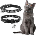 EXPAWLORER Cat Collar for Girl Boy Cats- Adjustable Leather Pet Collar with Safety Elastic Belt,Personalized Punk Accessories Buckle Collars with Bell & Durable D-Ring, Rivet (Black)